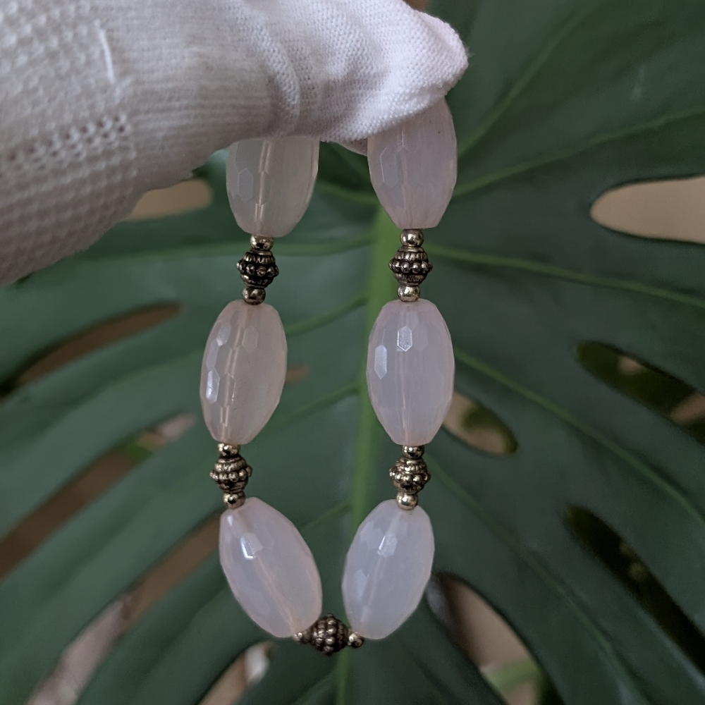 Pale Pink Faceted Bead Stretch Bracelet | Silver Tone Accents